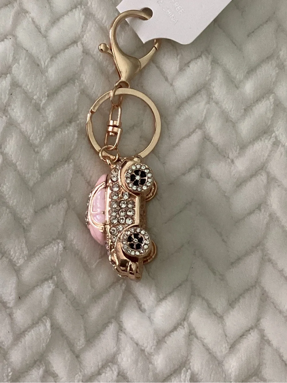 Pink Rhinestone Car  Purse Charm Keychain Keyring - Fashion Accessory